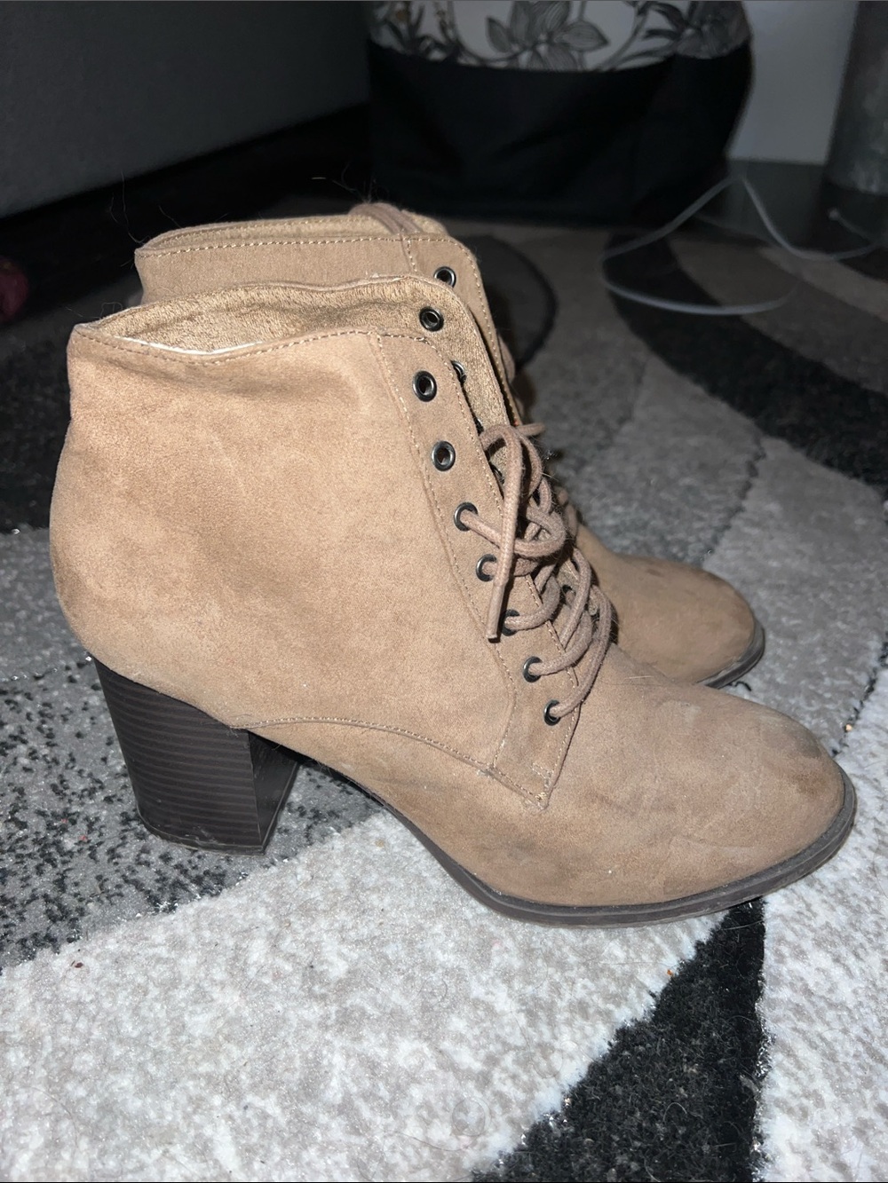 Forever 21 Tan Suede Lace-Up Block Heel Ankle Boots
